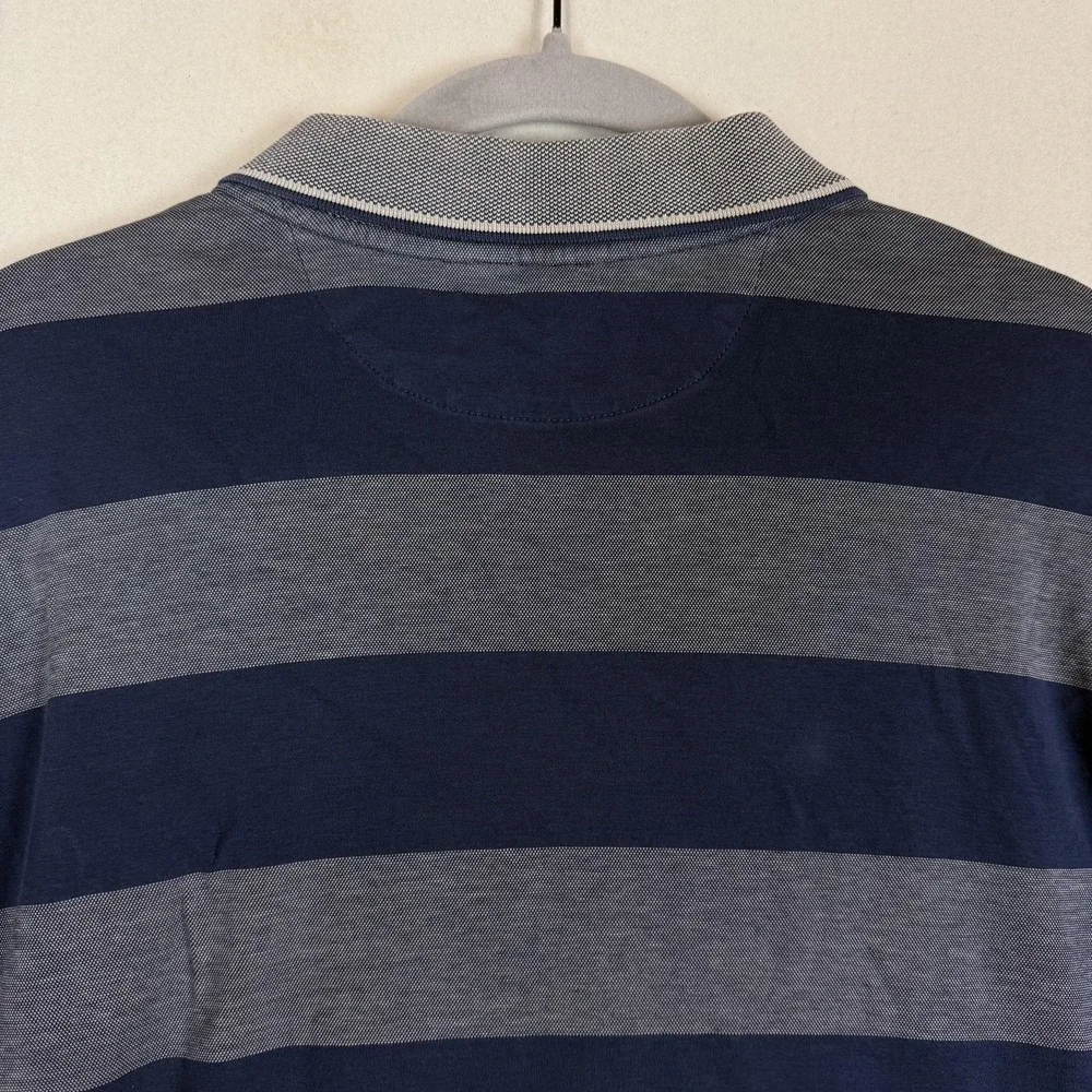 Banana Republic Polo Shirt Mens XL Blue Gray Stripe Luxury Touch Cotton Casual